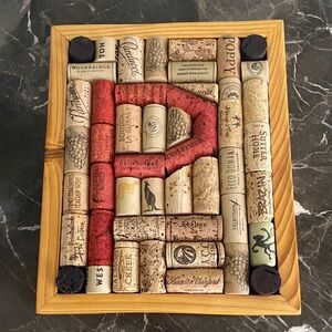 Wine Cork Monogram  “P” Tray - Handmade Cork Trivet 8.75x10.75 Bar Kitchen Decor